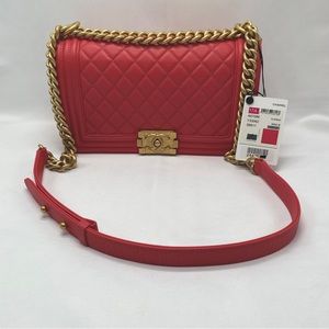 Chanel Dark Pink Quilted Caviar Boy Bag with Gold Hardware